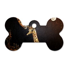 Baby Giraffe And Mom Under The Moon Dog Tag Bone (two Sided)