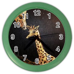 Baby Giraffe And Mom Under The Moon Wall Clock (color) by rokinronda