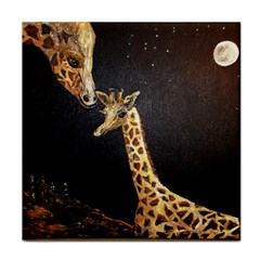 Baby Giraffe And Mom Under The Moon Face Towel by rokinronda