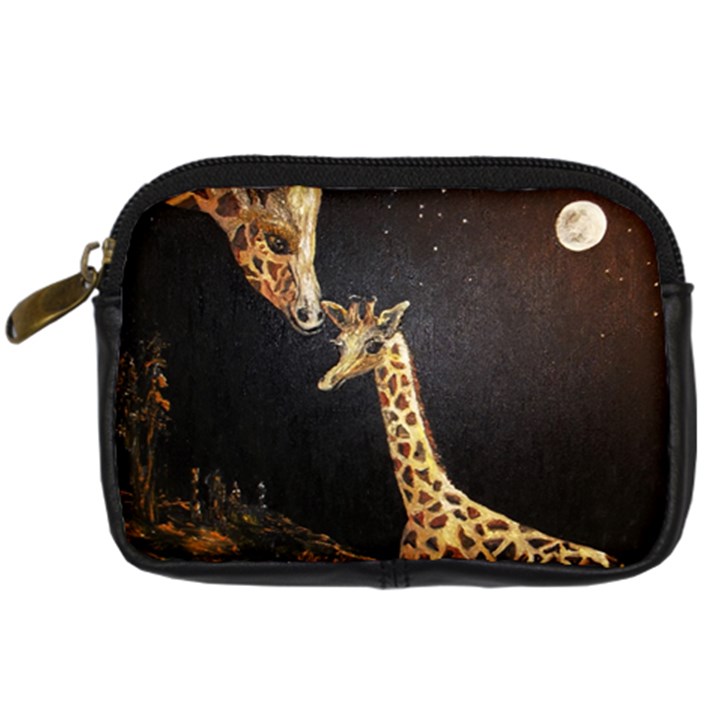 Baby Giraffe And Mom Under The Moon Digital Camera Leather Case