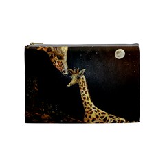 Baby Giraffe And Mom Under The Moon Cosmetic Bag (medium) by rokinronda