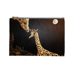 Baby Giraffe And Mom Under The Moon Cosmetic Bag (large) by rokinronda