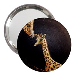 Baby Giraffe And Mom Under The Moon 3  Handbag Mirror