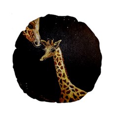 Baby Giraffe And Mom Under The Moon 15  Premium Round Cushion 