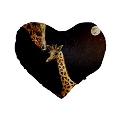 Baby Giraffe And Mom Under The Moon 16  Premium Heart Shape Cushion 