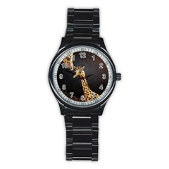 Baby Giraffe And Mom Under The Moon Sport Metal Watch (black)