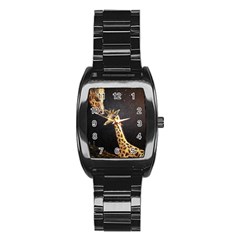 Baby Giraffe And Mom Under The Moon Stainless Steel Barrel Watch