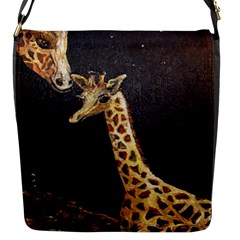 Baby Giraffe And Mom Under The Moon Flap Closure Messenger Bag (small) by rokinronda