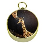 Baby Giraffe And Mom Under The Moon Gold Compass Front