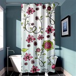 Pink Whimsical Flowers on Blue Shower Curtain 36  x 72  (Stall) Curtain(36 X72 ) - 33.26 x66.24  Curtain(36 X72 )