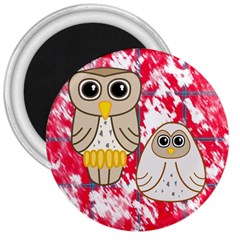 Two Owls 3  Button Magnet