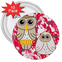 Two Owls 3  Button (10 Pack)