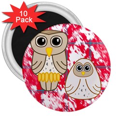 Two Owls 3  Button Magnet (10 Pack)