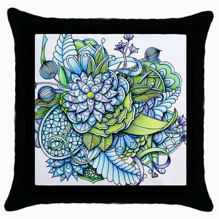 Peaceful Flower Garden Black Throw Pillow Case