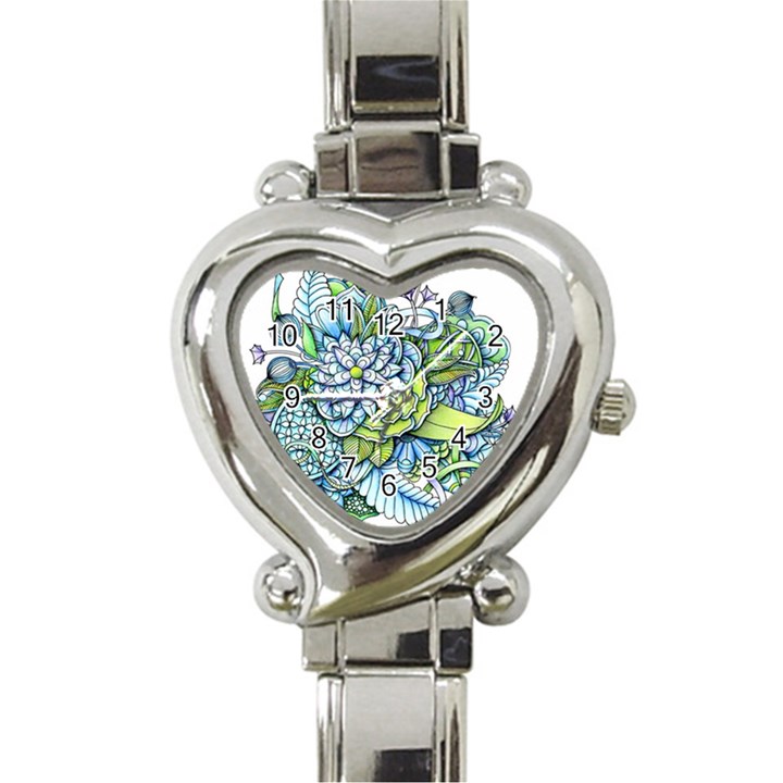 Peaceful Flower Garden Heart Italian Charm Watch 