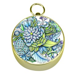 Peaceful Flower Garden Gold Compass by Zandiepants