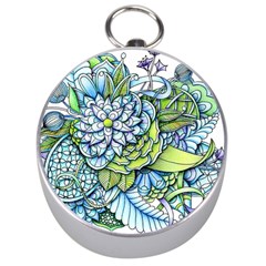 Peaceful Flower Garden Silver Compass by Zandiepants