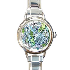 Peaceful Flower Garden 2 Round Italian Charm Watch by Zandiepants