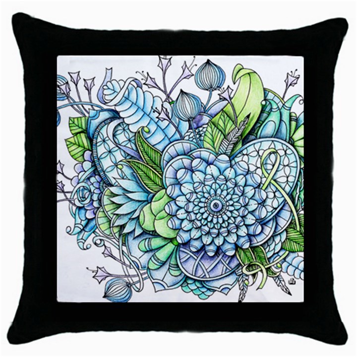 Peaceful Flower Garden 2 Black Throw Pillow Case