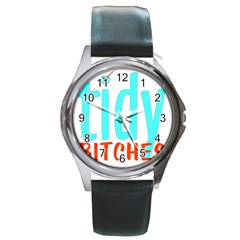 Tidy Bitcheslarge1 Fw Round Leather Watch (silver Rim)