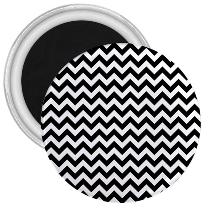 Black And White Zigzag 3  Button Magnet