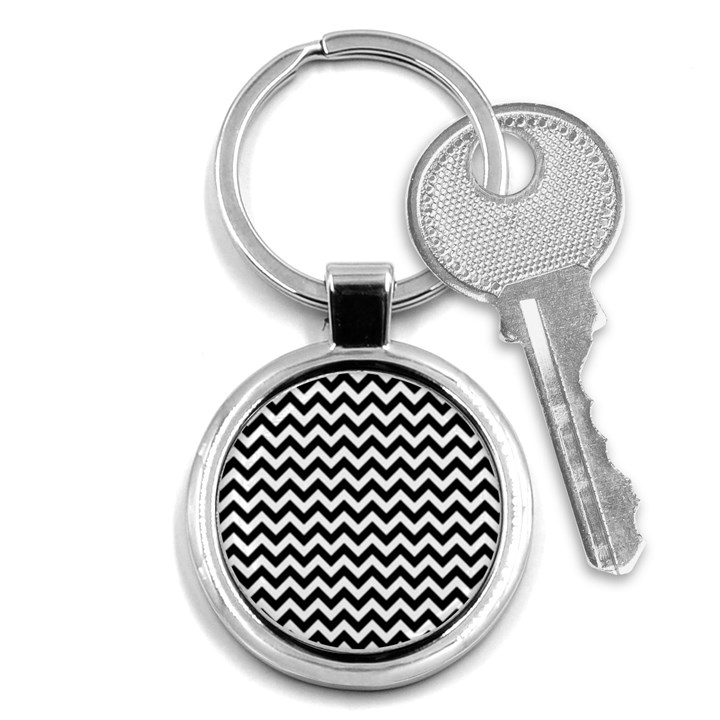 Black And White Zigzag Key Chain (Round)