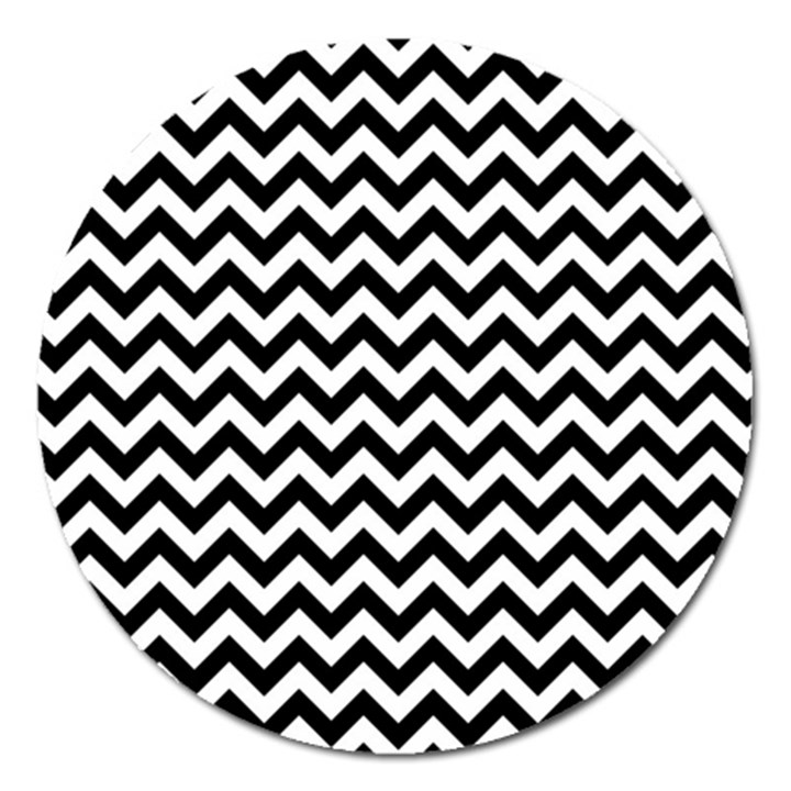 Black And White Zigzag Magnet 5  (Round)