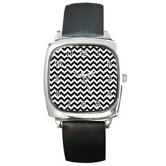 Black And White Zigzag Square Leather Watch by Zandiepants