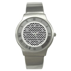 Black And White Zigzag Stainless Steel Watch (slim) by Zandiepants