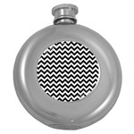 Black And White Zigzag Hip Flask (Round) Front