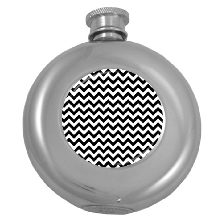 Black And White Zigzag Hip Flask (Round)