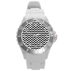 Black And White Zigzag Plastic Sport Watch (large)