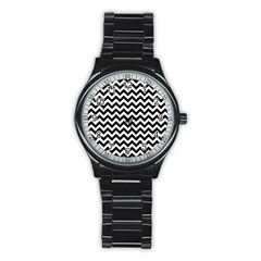 Black And White Zigzag Sport Metal Watch (black)