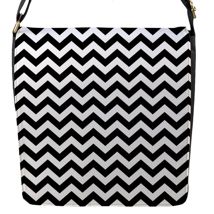 Black And White Zigzag Flap Closure Messenger Bag (Small)