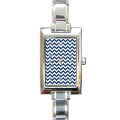 Dark Blue And White Zigzag Rectangular Italian Charm Watch by Zandiepants