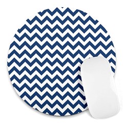 Dark Blue And White Zigzag 8  Mouse Pad (round) by Zandiepants