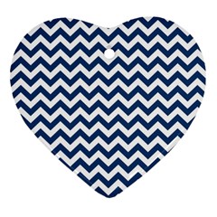 Dark Blue And White Zigzag Heart Ornament by Zandiepants