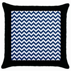 Dark Blue And White Zigzag Black Throw Pillow Case by Zandiepants