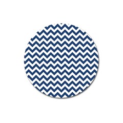 Dark Blue And White Zigzag Magnet 3  (round) by Zandiepants