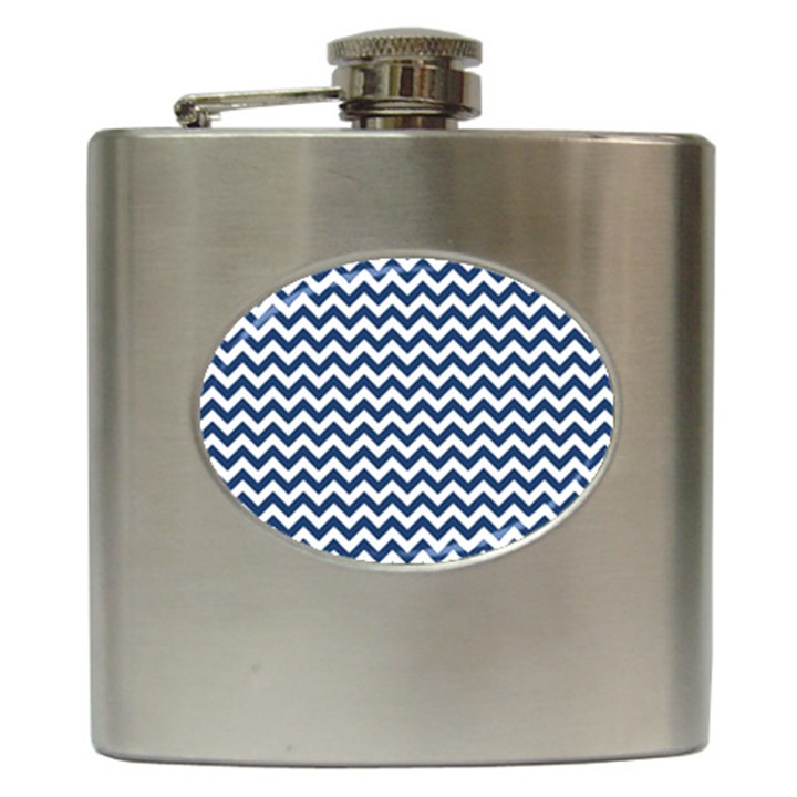 Dark Blue And White Zigzag Hip Flask