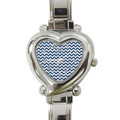 Dark Blue And White Zigzag Heart Italian Charm Watch  by Zandiepants