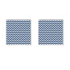 Dark Blue And White Zigzag Cufflinks (Square)