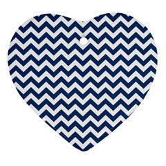 Dark Blue And White Zigzag Heart Ornament (two Sides) by Zandiepants