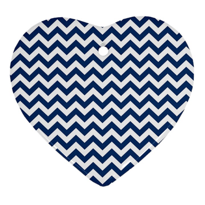 Dark Blue And White Zigzag Heart Ornament (Two Sides)