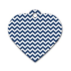 Dark Blue And White Zigzag Dog Tag Heart (One Sided) 