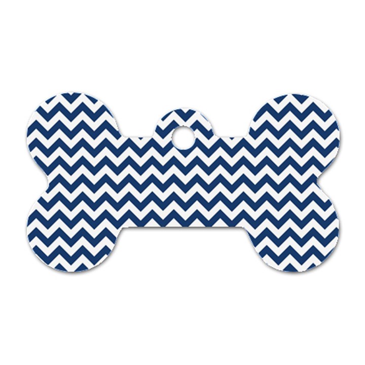 Dark Blue And White Zigzag Dog Tag Bone (One Sided)