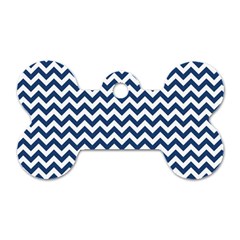 Dark Blue And White Zigzag Dog Tag Bone (two Sided) by Zandiepants