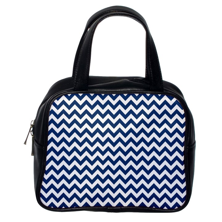 Dark Blue And White Zigzag Classic Handbag (One Side)