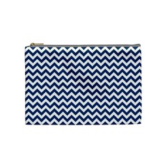 Dark Blue And White Zigzag Cosmetic Bag (Medium)