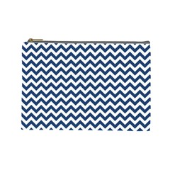 Dark Blue And White Zigzag Cosmetic Bag (large) by Zandiepants